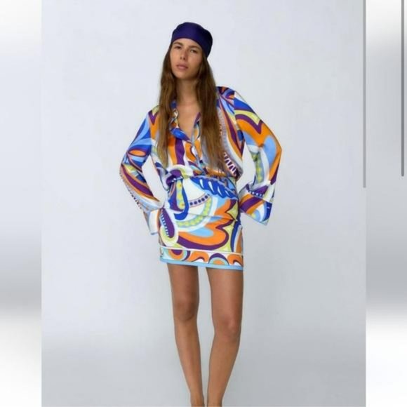 ZARA SET PRINTED SHIRT AND SKIRT LIMITED EDITION - Picture 3 of 9